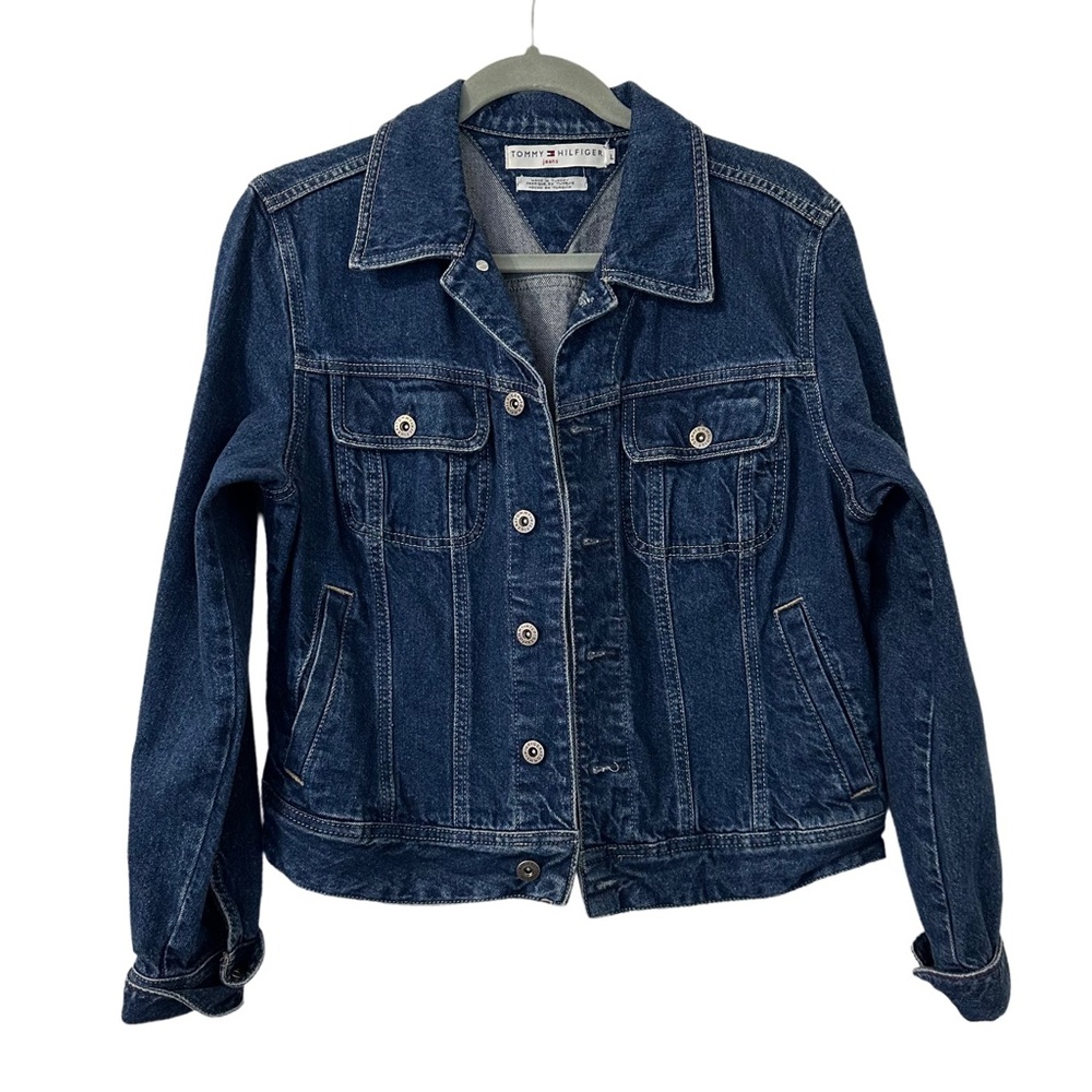 Vintage TOMMY HILFIGER Womens Blue Jean Jacket Trucker Denim Y2K 90s Size L - Picture 1 of 4